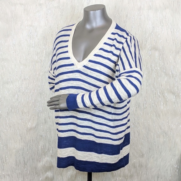 Madewell | Blue & Cream Striped Slub Knit Sweater - Picture 2 of 6